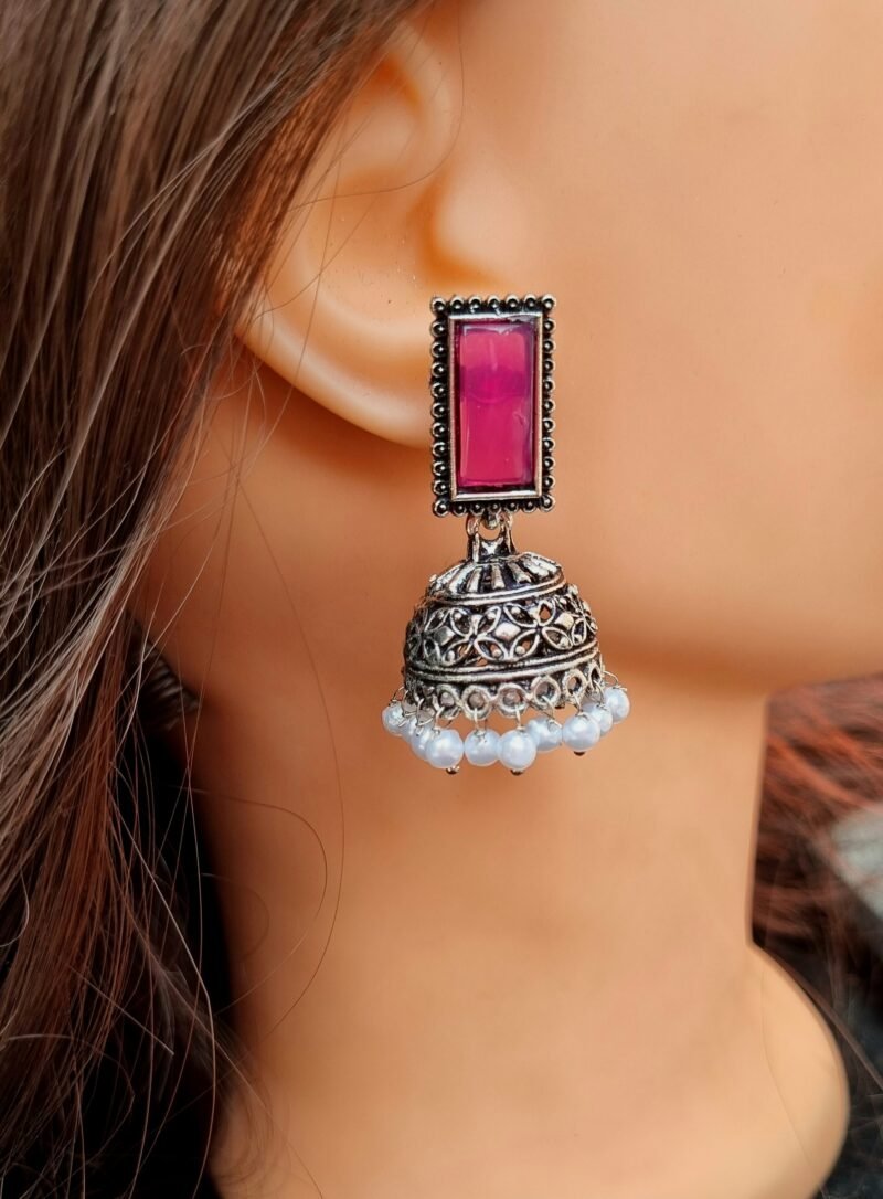 Ruby silver replica jhumki