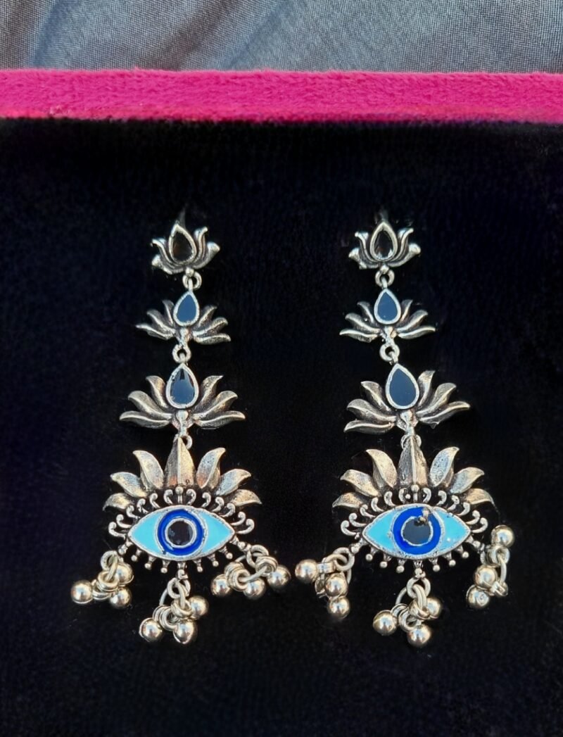 Evil eye oxidised danglers